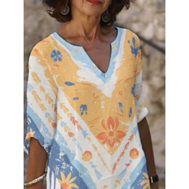 Women's Midi Dress Casual Dress Print Dress Fashion Modern Daily Beach Weekend Regular Fit Graphic 3/4 Length Sleeve Crew Neck Yellow Orange Summer Spring Fall Autumn2