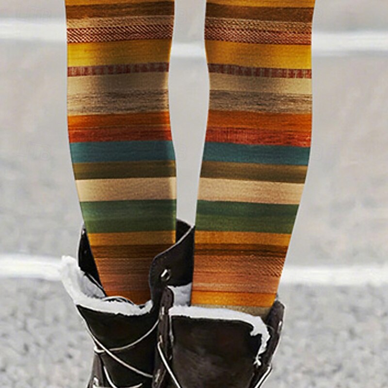 Women's Pants Trousers Leggings Cozy Leggings Streetwear Casual Full Length High Waist Stripe Elastic Waist Print Breathability Comfortable Stretchy Vacation Street Daily Wear Orange Summer Spring3