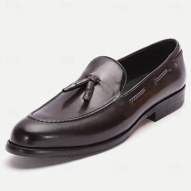 Men's Dark Brown Leather Tassel Loafers – Classic Slip-On Cowhide Dress Shoes for Office, Business Meetings and Daily Wear2