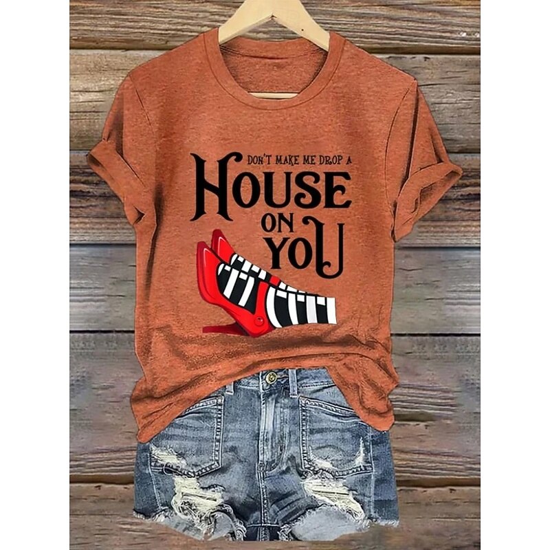 Halloween Women's Poker Ace of Spades T Shirt Graphic Letter Vintage Stylish Classic Short Sleeve Crew Neck Regular Tops Daily Weekend Print Black White Pink Red Blue Summer Spring2