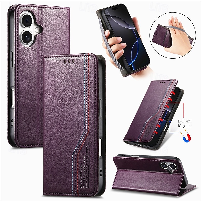 Phone Case For iPhone 16 15 14 Pro Max Plus 16e 13 Pro Max Wallet Case Flip Cover Card Slot Shockproof Retro TPU PU Leather