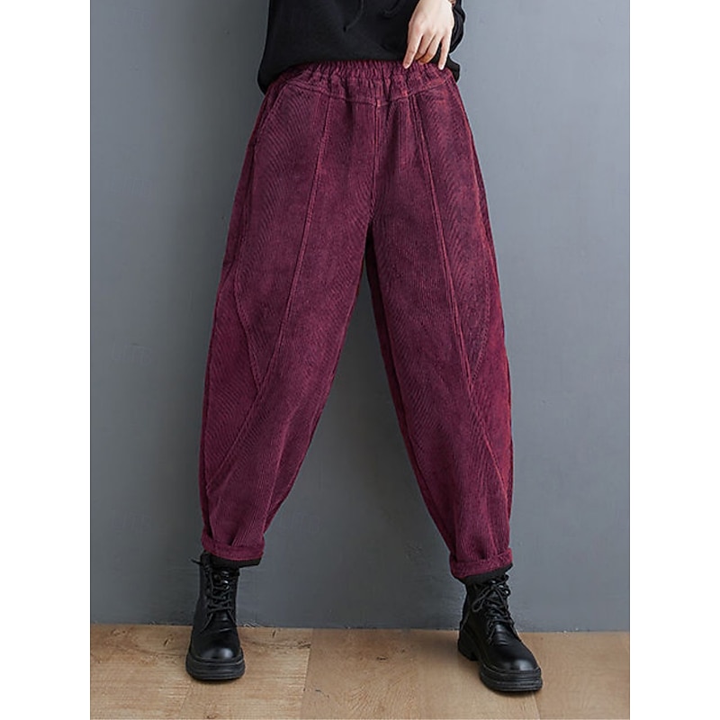 Women's Chinos Vacation Fashion Casual Full Length High Waist Plain Pocket Elastic Waistband Comfy Soft Comfortable Micro-elastic Outdoor Street Black Purple Green Coffee Spring Fall Winter Loose Fit