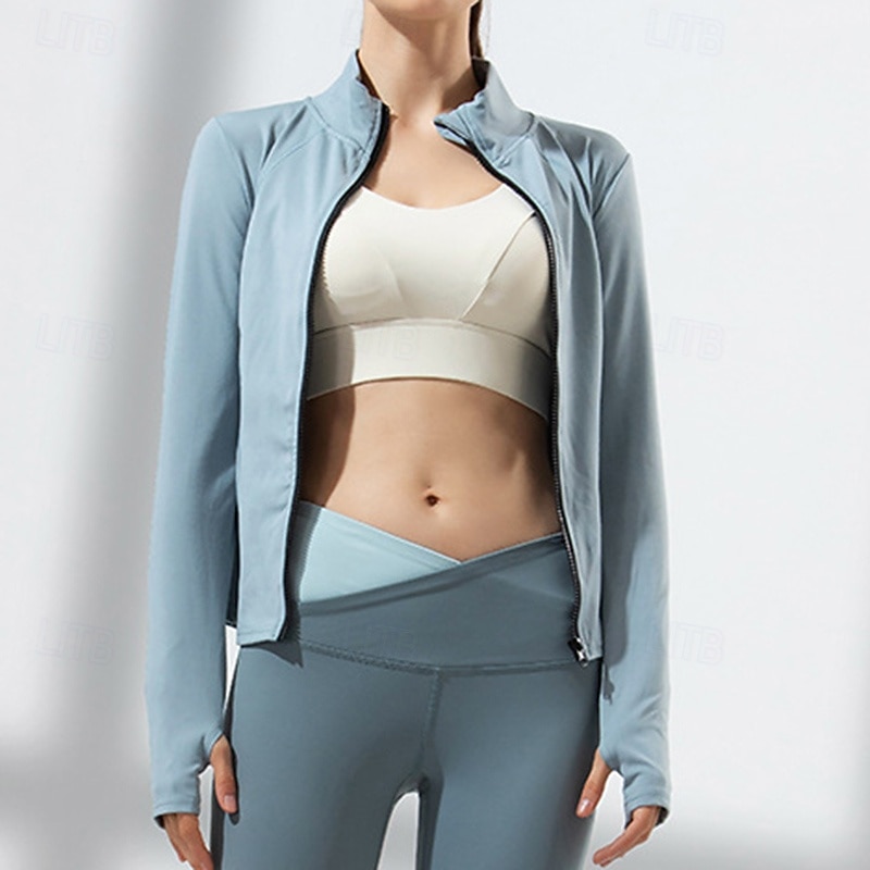 Women's Yoga Jacket Stand Collar Lightweight Full Zip Long Sleeve Sports Solid Color Top For Gym Athletic Sports Slim Activewear3