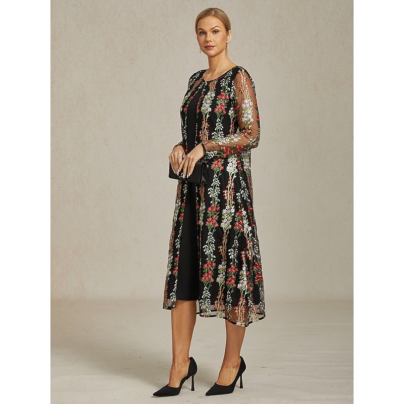 Women's Jacket Coat Blazer Lace Embroidered Elegant Floral Formal Anniversary Wedding Guest Daily Open Front Long Crewneck Regular Fit Long Sleeve Outerwear Black Spring Fall4