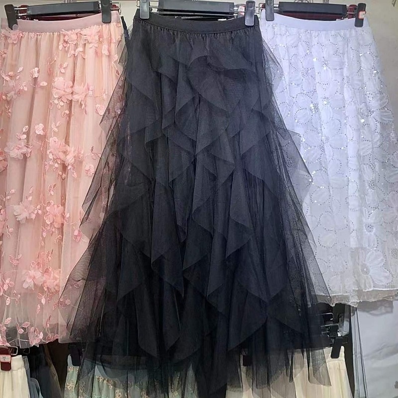 Women's Skirt Swing Gauze Skirts Fashion Casual Maxi Mid Rise Skirts Solid Colored Irregular Hem Micro-elastic Vacation Street Apricot Black White Pink Spring Polyester3