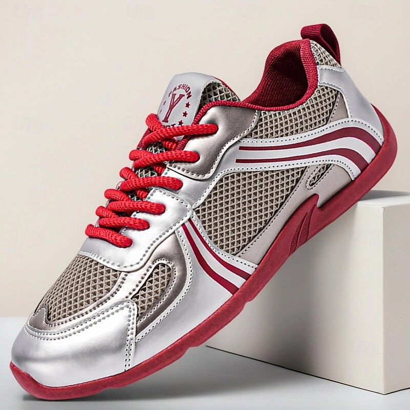 Men's Red and Silver Running Shoes – Lightweight Athletic Sneakers for Sports, Workouts and High-Energy Activities
