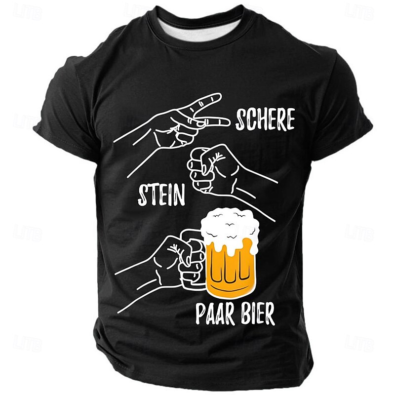 Men's Rock Scissors Beer Graphic T-Shirt, Funny Drinking Game Short Sleeve Tee