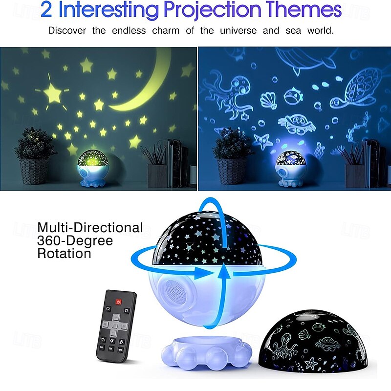 Ocean Night Light Projector Christmas Lights Octopus Room Decor Toys for Kids360 Rotation Ocean and Star&Moon Projection Films17 Light Modes 9 Lullaby Songs Remote Control Christmas Gifts Kids3