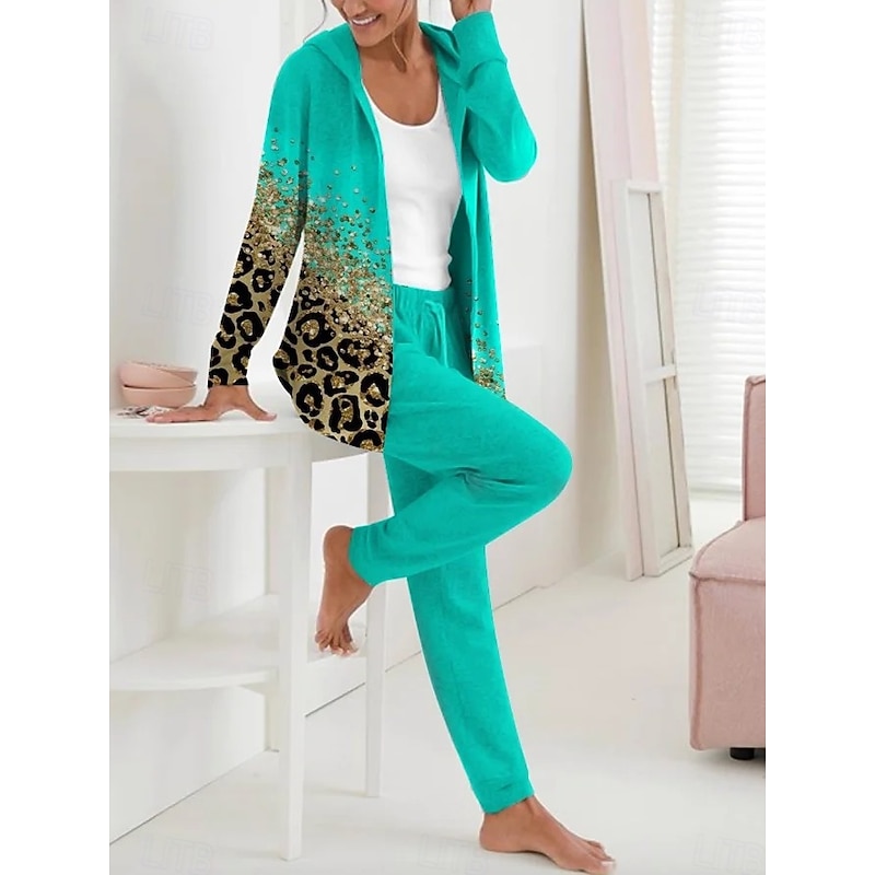 Women's Two Pieces Set Active Daily Hoodie Tracksuit Pants Sets Long Sleeve V Neck Hooded Floral Graphic Drawstring Print Outdoor Casual Yellow Pink Green Fall Regular Fit4