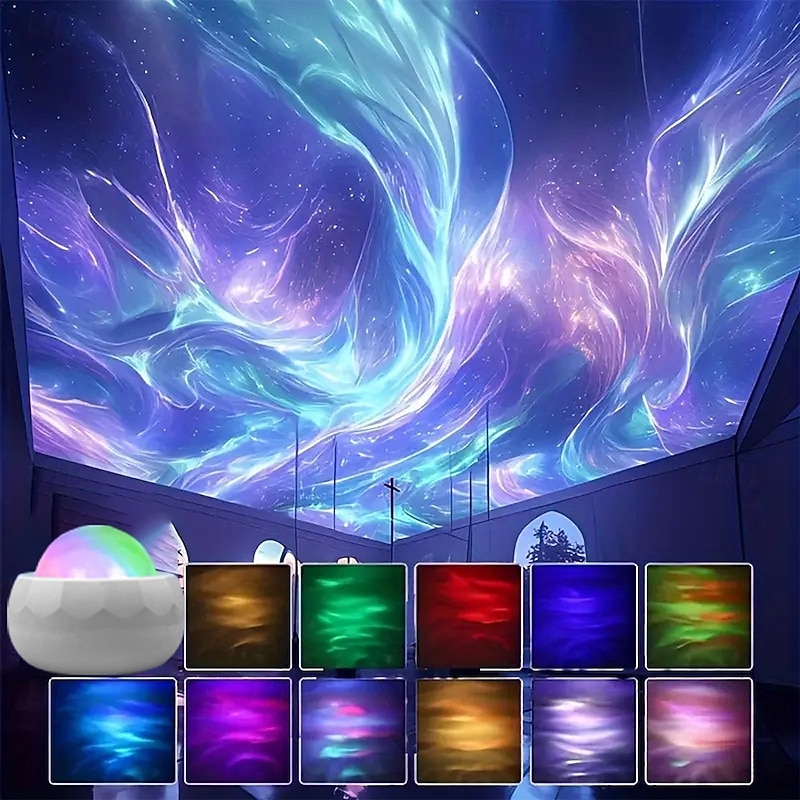 Northern Lights Aurora Projector Lamp  RGB Water Ripple Galaxy Night Light USB Decorative Ambient Light for Bedroom & Parties