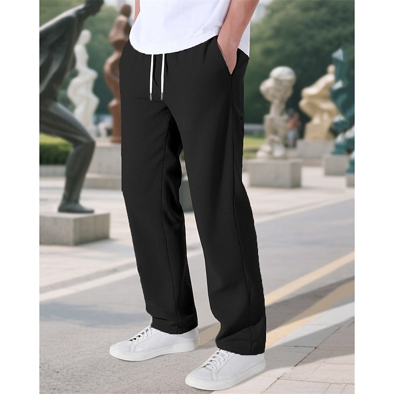 Men's Sweatpants Trousers Straight Leg Sweatpants Drawstring Pocket Elastic Waist Plain Comfort Sports Outdoor Daily Fashion Casual Black Wine Micro-elastic