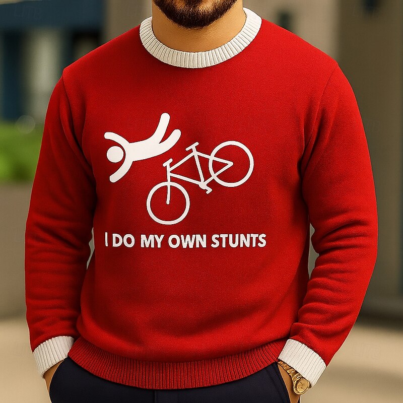 Men's Funny I Do My Own Stunts 3D Cartoon Pullover Sweater Jumper Knitwear Crewneck Casual Vacation Home Street 3D Print Knitting Graphic Long Sleeve Spring Fall Winter Black Red Blue2
