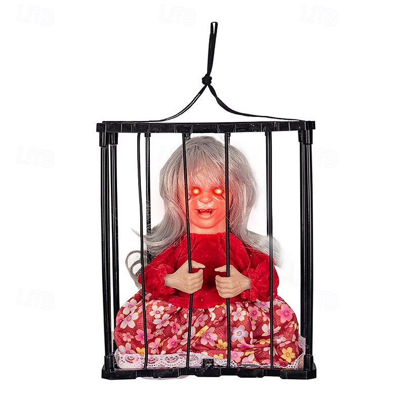 Scary Cage Halloween Doll Haunted House Prop with Screaming Voice Nightmare Creature3