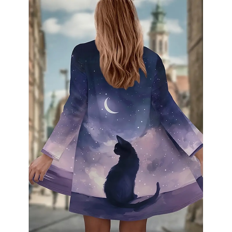 Women's Winter Coat Trench Coat Lightweight Comfortable Print Open Front Vintage Fashion Casual Animal Vacation Casual Short Collarless Regular Fit Long Sleeve Outerwear Black Purple Spring Fall3