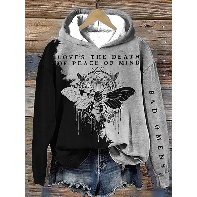 Women's Hoodie Pullover Sweatshirt Oversized Long Sleeve Casual Graphic Animal Cat Vintage Fashion Western Hooded Regular Tops Street Dailywear Patchwork Print Brown Gray Fall Winter4