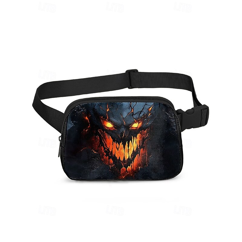 Men's Halloween Skull Print Fanny Pack – Creepy Demonic Face Design, Adjustable Strap, Perfect for Halloween Parties and Costumes4