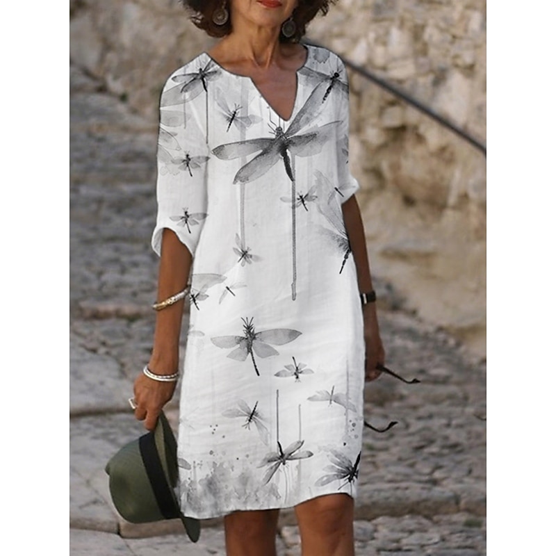 Women's Midi Dress Casual Dress Print Dress Fashion Modern Daily Beach Weekend Regular Fit Graphic 3/4 Length Sleeve Crew Neck Green Gray Summer Spring Fall Autumn3