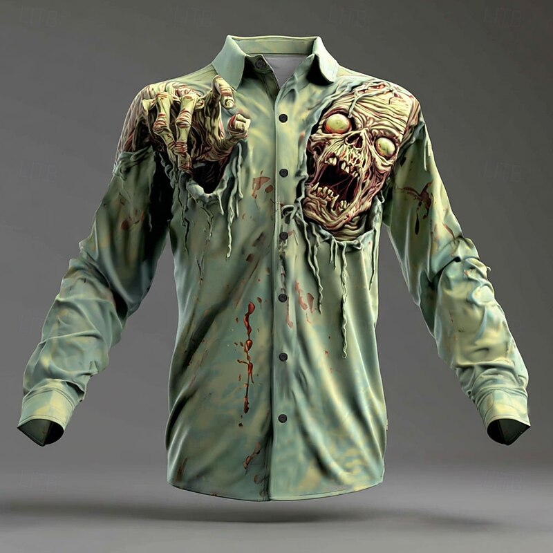 Halloween Men's Zombies Horror Halloween Costumes Shirt Button Up Shirt Long Sleeve Dark Punk Gothic Style Outdoor Holiday Summer Spring Turndown 3D Print Collared Shirts Pink Blue Purple Green