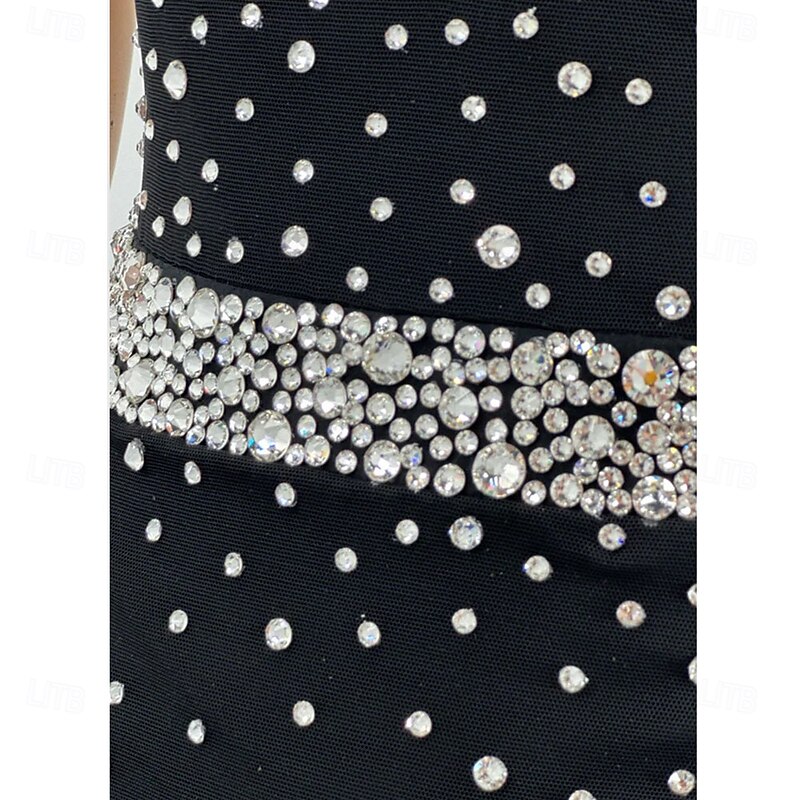 Figure Skating Dress Women's Girls' Ice Skating Dress Black Open Back Asymmetric Hem Mesh High Elasticity Training Competition Skating Wear Classic Crystal / Rhinestone Sleeveless Ice Skating Figure3