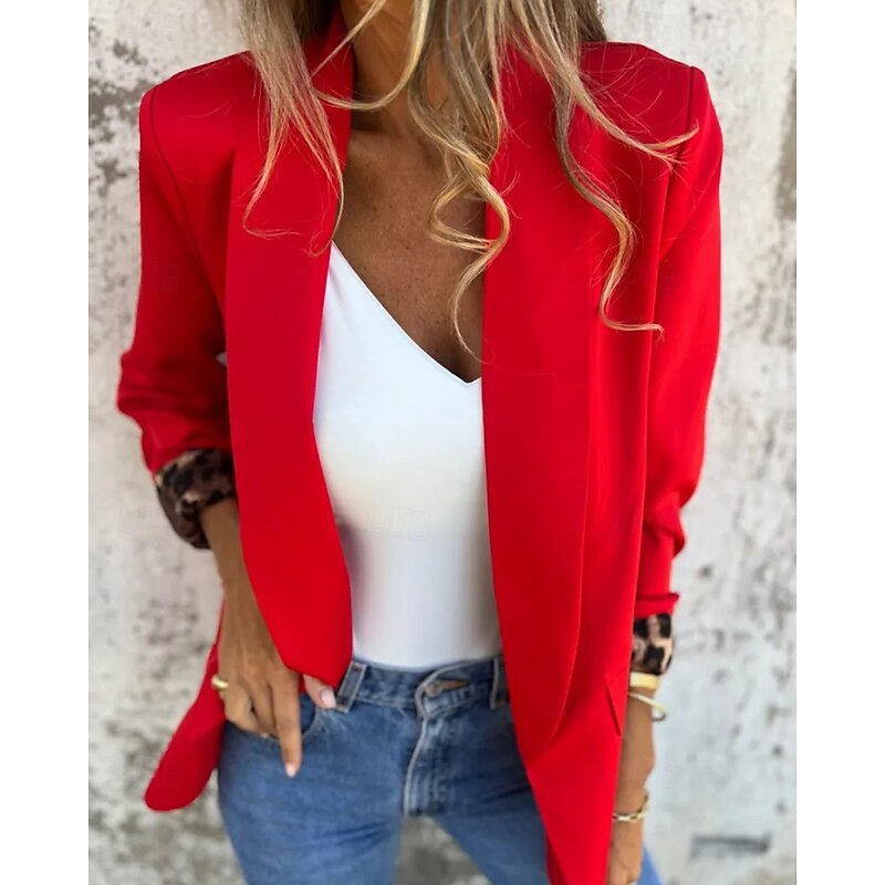 Women's Blazer Comfortable Pocket Fashion Plain Formal Work Open Front Regular Turndown Regular Fit Long Sleeve Outerwear Black Red Fall Winter3