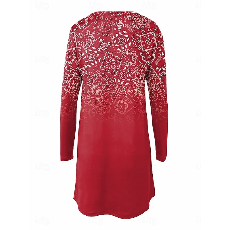 Women's Mini Dress T Shirt Dress Tee Dress A Line Dress Vacation Casual Daily Date Regular Fit Ombre Graphic Geometric Long Sleeve Crew Neck Red Royal Blue Emerald Green Purple Summer Spring Fall2