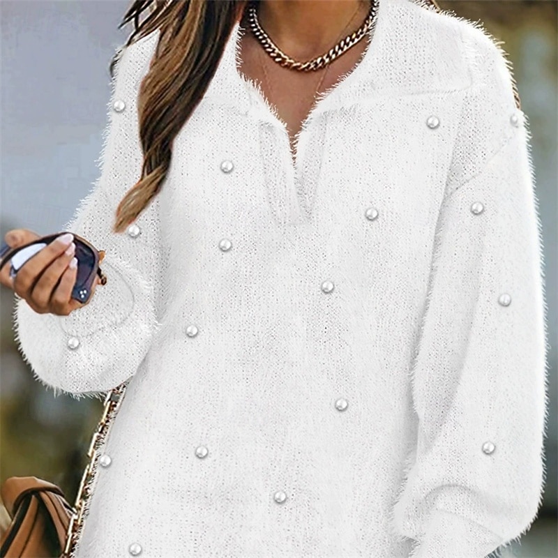 Women's Mini Dress Knit Dress Fashion Classic Modern Outdoor Vacation Holiday Regular Fit Plain Long Sleeve Shirt Collar White Pink Summer2