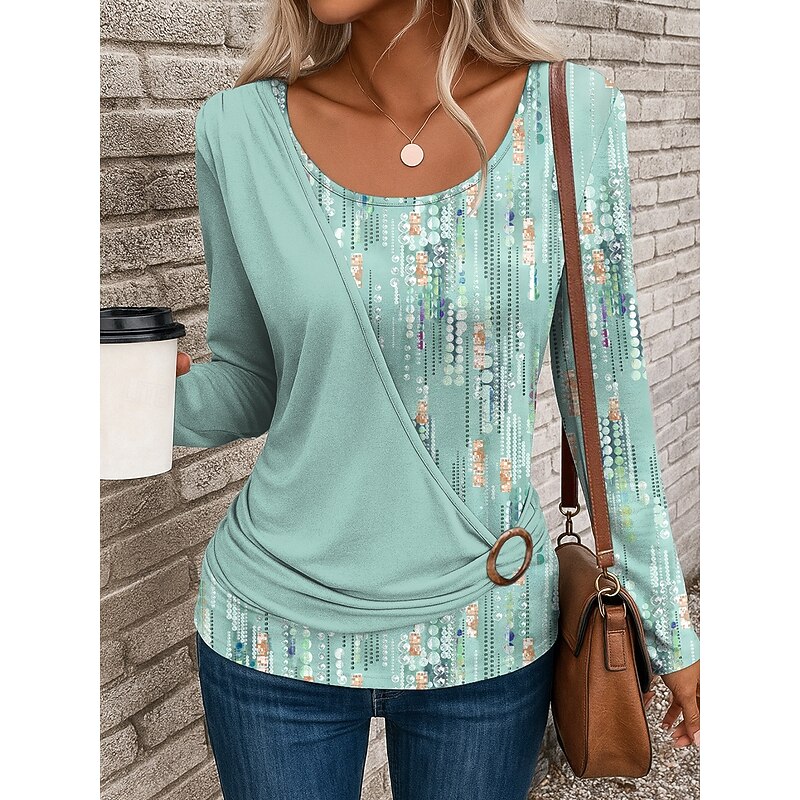 Women's T Shirt Geometric Stylish Casual Long Sleeve Crew Neck Regular Tops Daily Patchwork Print Pink Blue Purple Green Summer Fall Winter3