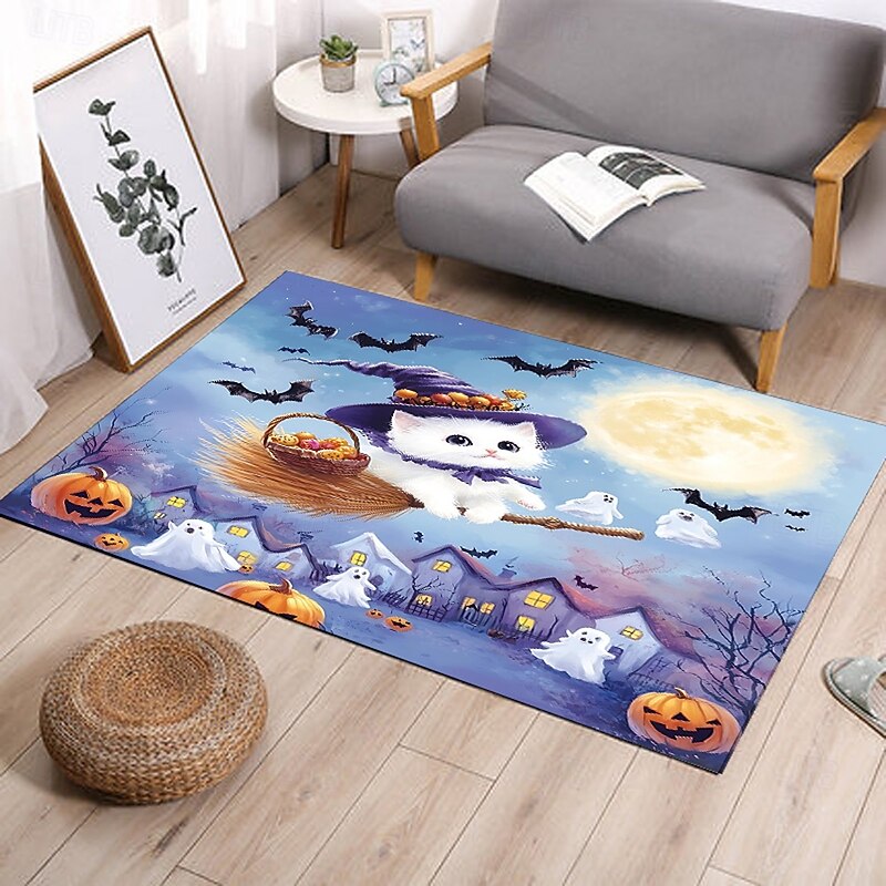 Halloween Flannel Floor Mat, Non-Slip Home Entrance, Bathroom, Bedroom Decorative Rug