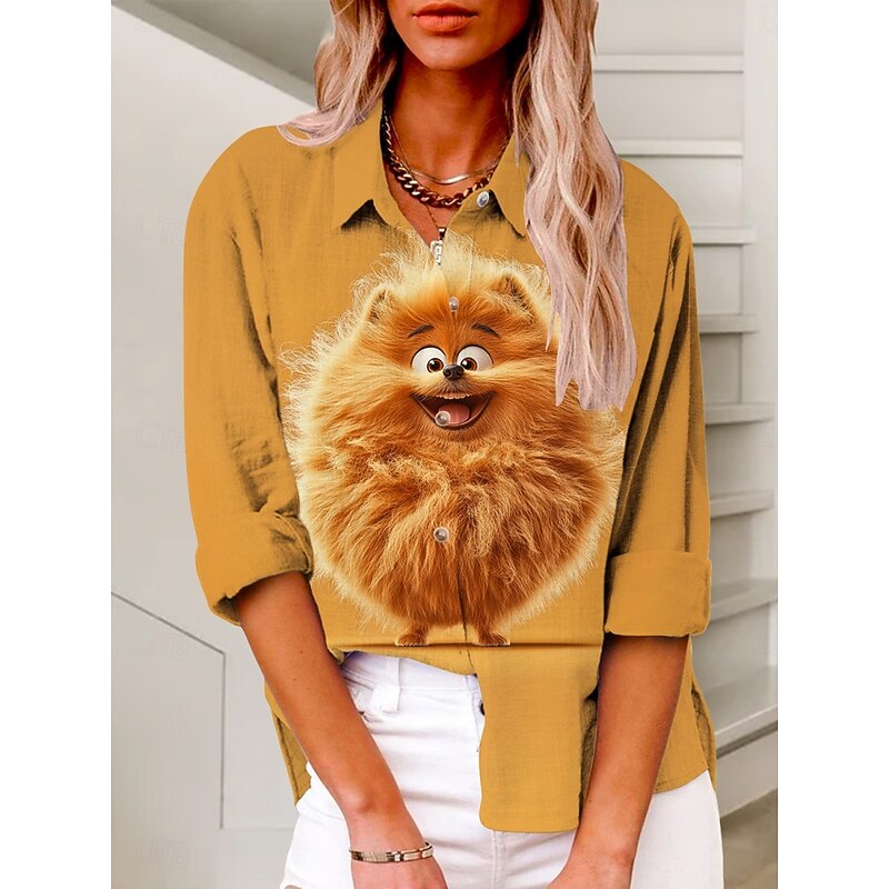 Women's Shirt Graphic Active Daily Stylish Long Sleeve Shirt Collar Regular Tops Daily Holiday Buttons Print Yellow Blue Purple Green Violet Summer Spring Fall