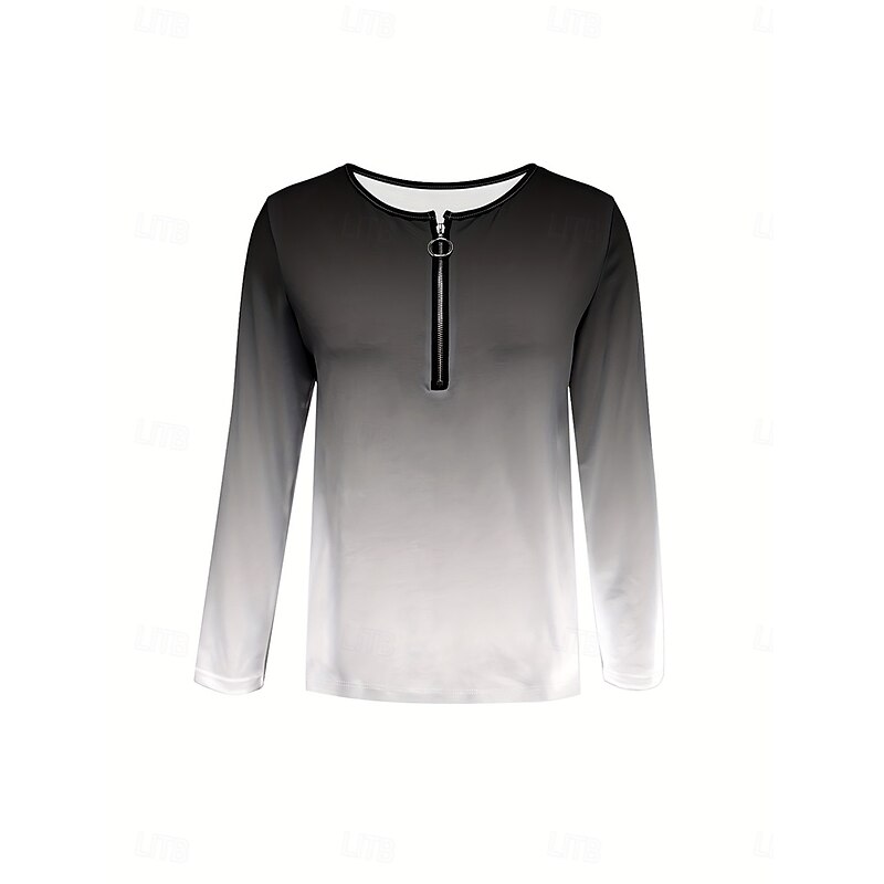 Women's T Shirt Graphic Gradient Elegant Vintage Stylish Long Sleeve V Neck Round Neck Notched Neck Regular Tops Daily Weekend Zipper Print Black Light Green Spring Fall Winter2