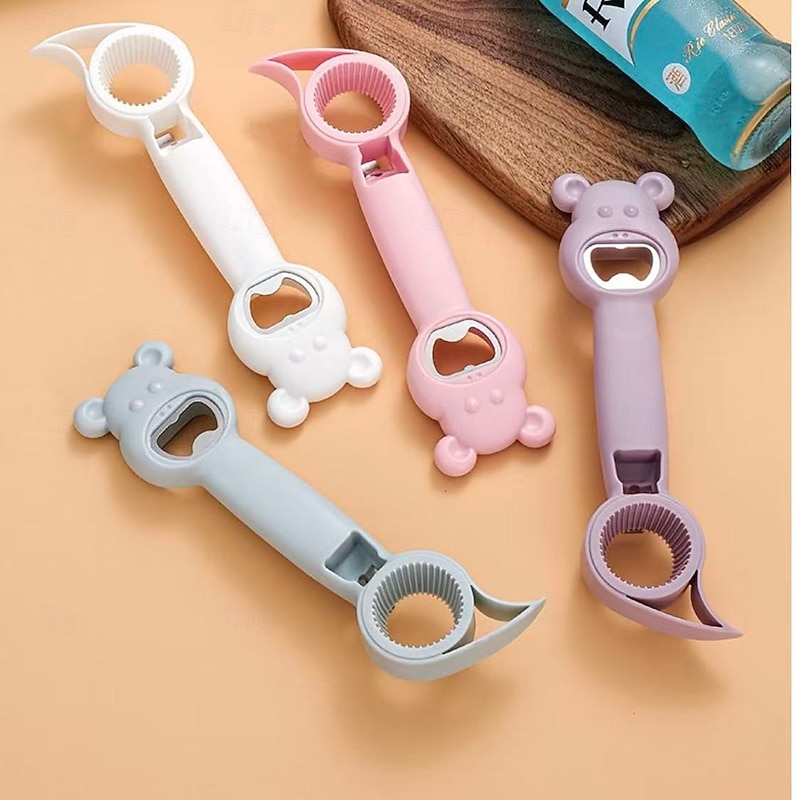 4 Pack 4 in 1 Bottle Opener, Multi-Use Bear Shape Opener for Beer, Soda, Can and Jar, Ergonomic Non-Slip Easy-Use Kitchen Tool3