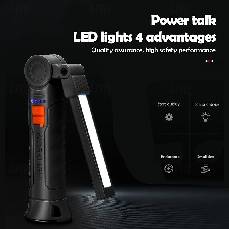 Rechargeable Work Lights LED Folding Flashlight with Magnetic Base COB Light 360Rotate Car Repair Home Garage Emergency Camping3