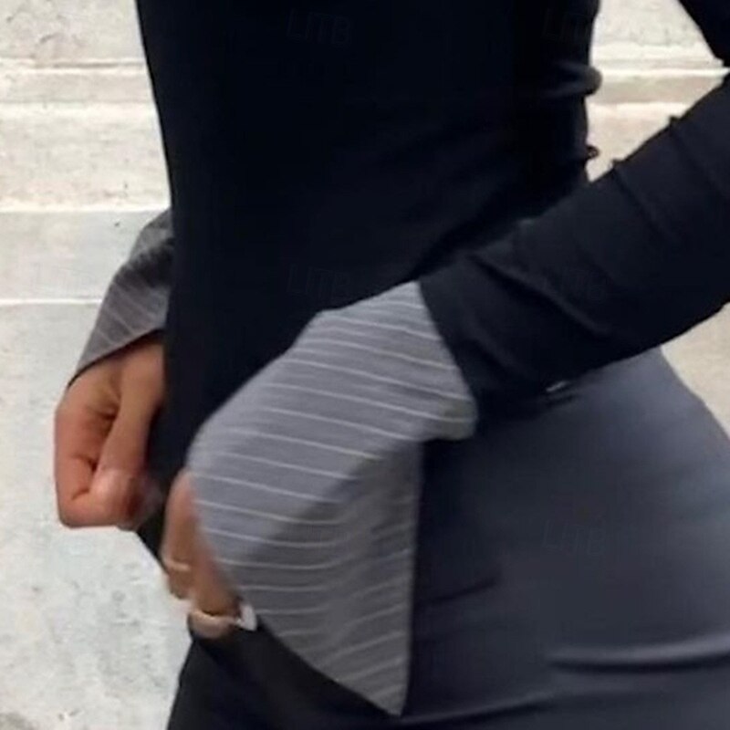 Women's T Shirt Polo Shirts Color Block Fashion Modern Long Sleeve Shirt Collar Regular Tops Daily Patchwork Black Summer3