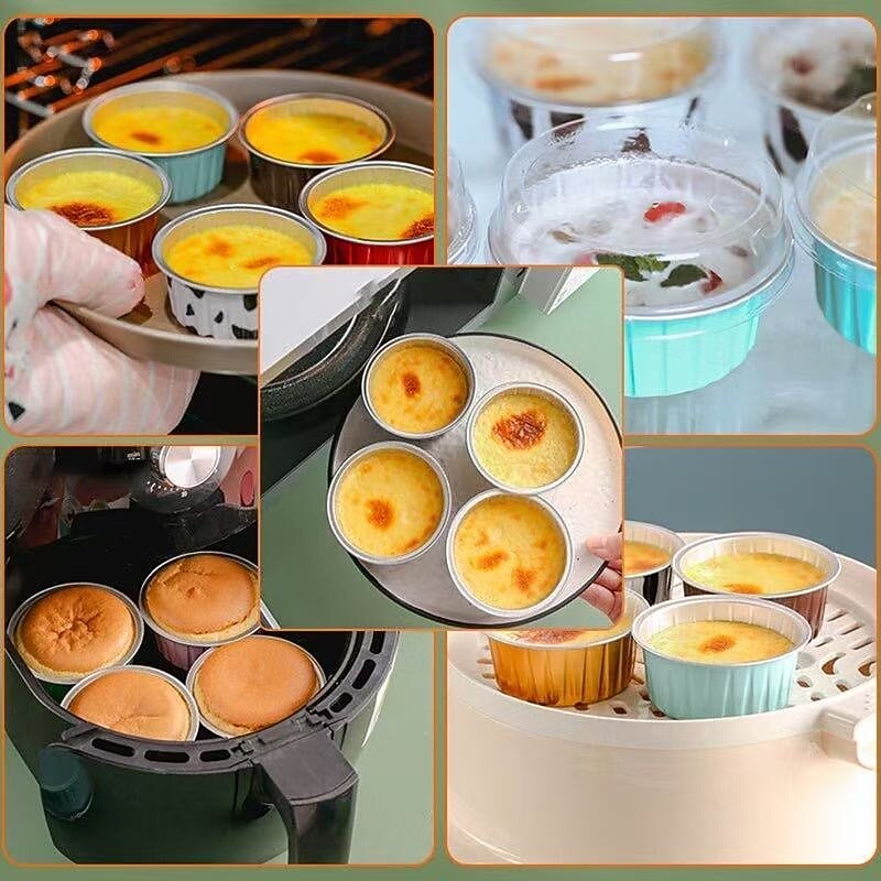 50pcs Aluminum Foil Tin Cup, Disposable Egg Tart Baking Cups, Air Fryer Safe Foil Ramekins, Small Aluminum Bowls for BBQ, Oven, Roasting, and Food Storage3