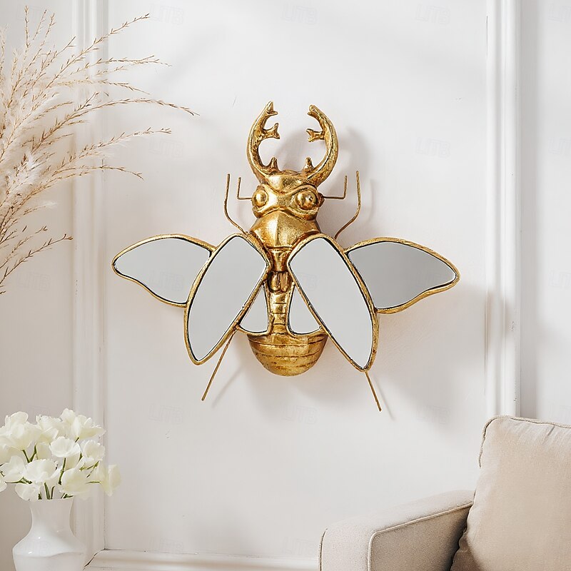 1PC Resin Material Golden Six-sided Mirror Beetle-shaped Decorative Wall Hanging With Mirror Inlaid on The Surface Suitable for Wall Decoration Theme Party and Other Decorative Hanging Ornaments4