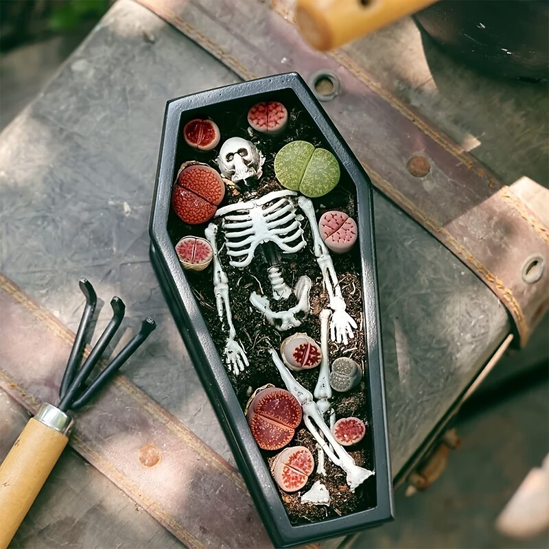 Versatile Gothic Coffin Planter Box for Succulents, Candy & Jewelry Storage - Perfect for Halloween & Easter Decor Indoor/Outdoor Use4