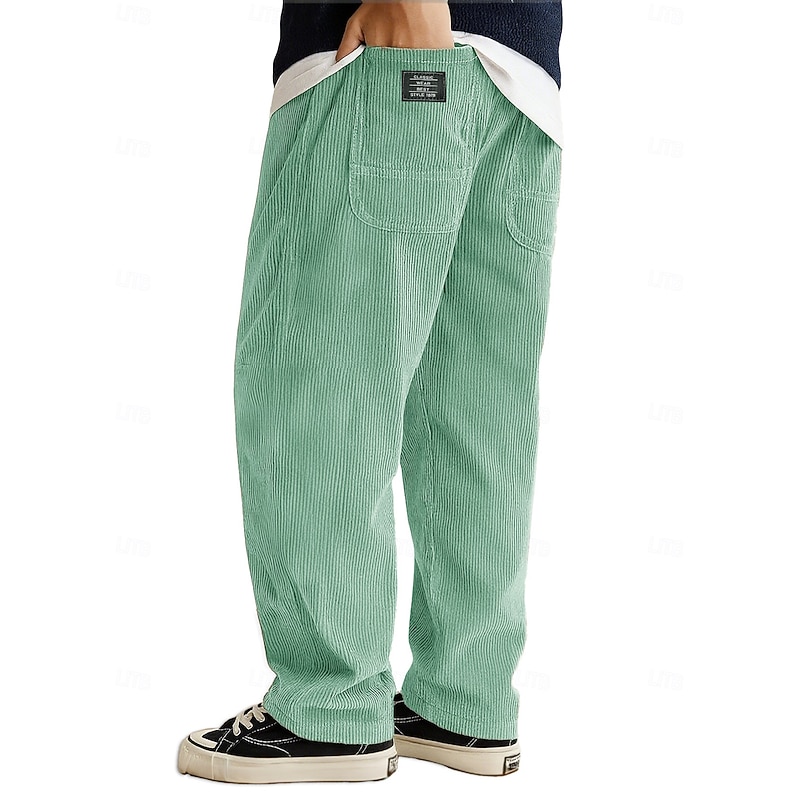 Men's Sweatpants Corduroy Pants Trousers Baggy Pants Elastic Waist Straight Leg Plain Moisture Wicking Breathable Full Length Outdoor Casual Daily Fashion Streetwear Black White Inelastic - Main Image