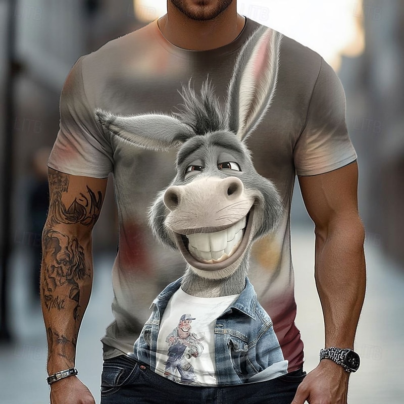 Men's Donkey Funny T Shirt Short Sleeve T shirt 3D Print Crew Neck Shirt Exaggerated Designer Party Holiday Dark Gray Black Gray Summer Spring Clothing Apparel S M L XL XXL XXXL