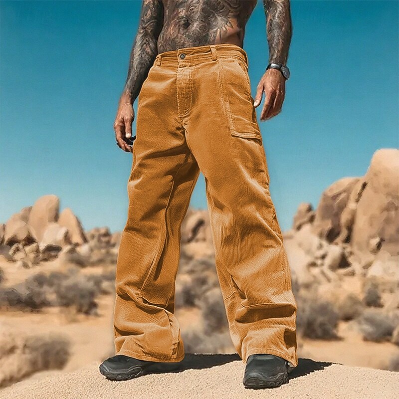 Men's Corduroy Pants Trousers Casual Pants Pocket Buttons Plain Wearable Outdoor Daily Fashion Classic Black Army Green