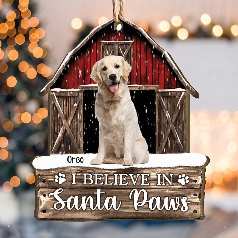 Personalized Pet Photo Christmas Ornaments Custom Wooden Red Barn Christmas Gift Idea For Family/Couple Xmas Tree Ornaments Decoration Hanging Pendant