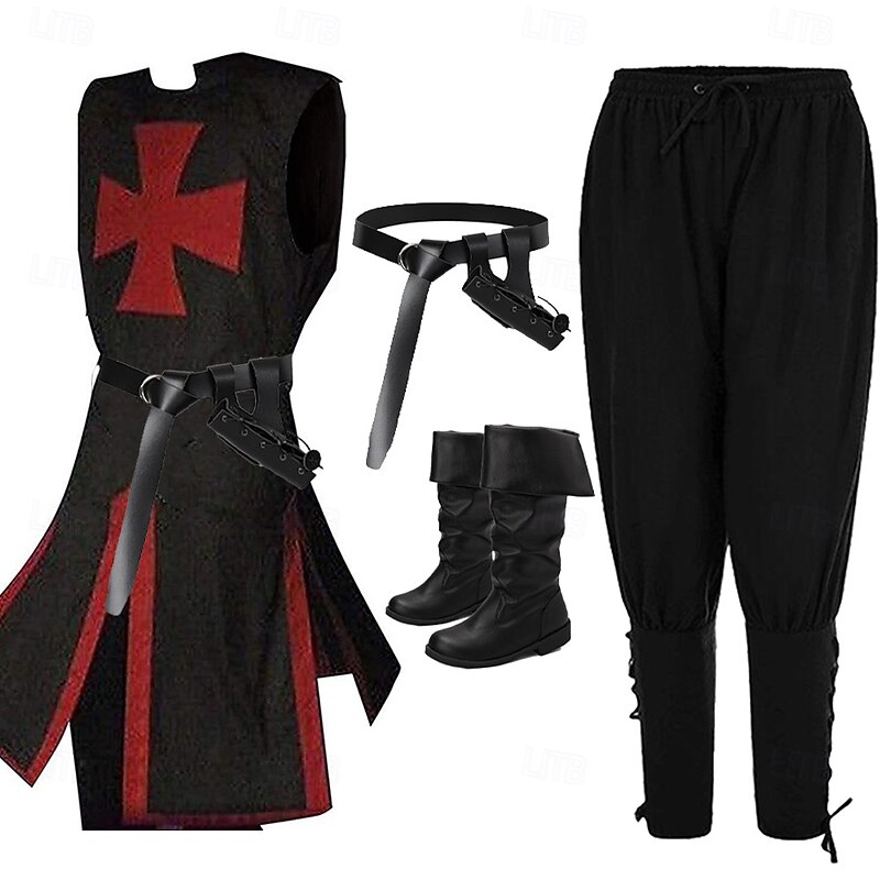 Retro Vintage Medieval 17th Century Pants Boots Waist Belt Knight Ritter Viking Crusader Fancy Dress Men's Viking Fantasy Masquerade Party / Evening Adults' Leotard / Onesie Pants Belt3