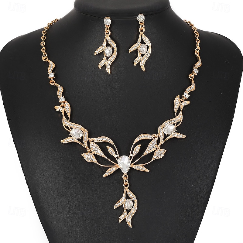 Bridal Jewelry Sets 1 set Zircon Rhinestone Alloy 1 Necklace Earrings Women's Fashion Personalized Luxury Cute Geometrical Leaf Flower irregular Jewelry Set For Wedding Party Party Evening Wear