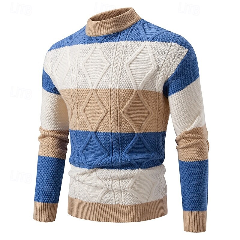 Men's Sweater Pullover Sweater Jumper Cable Knit Regular Tops Knitted Slim Fit Plain Crew Neck Knitwear Contemporary Casual Daily Wear Clothing Apparel Fall Black White M L XL4