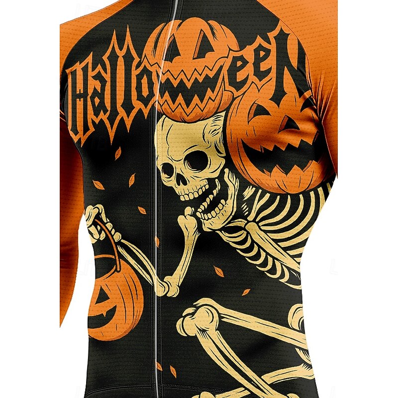 Men Tops Cycling Jersey Graphic Halloween Halloween pumpkin Long Sleeve Bike Jersey Top with 3 Rear Pockets Sun Sun Protection Sunscreen Quick Dry Sports Orange Clothing Apparel3
