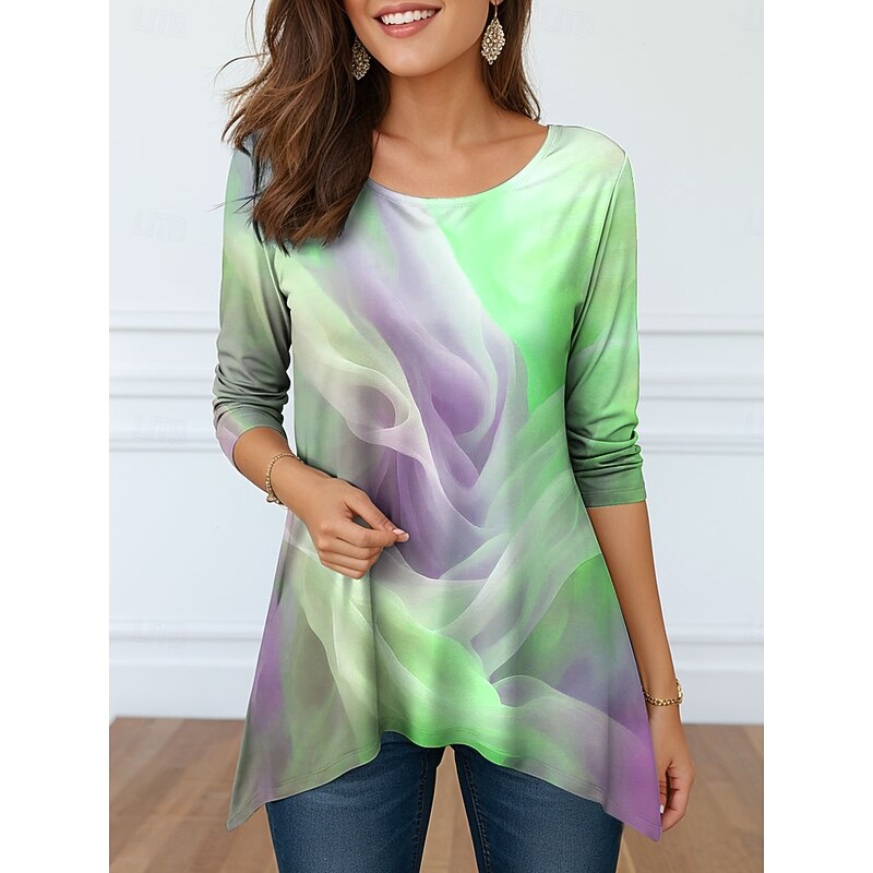 Women's Tunic Graphic Abstract Elegant Vintage Fashion Long Sleeve Crew Neck Round Neck Long Tops Daily Weekend Print Purple Orange Green Summer Spring Fall Winter3