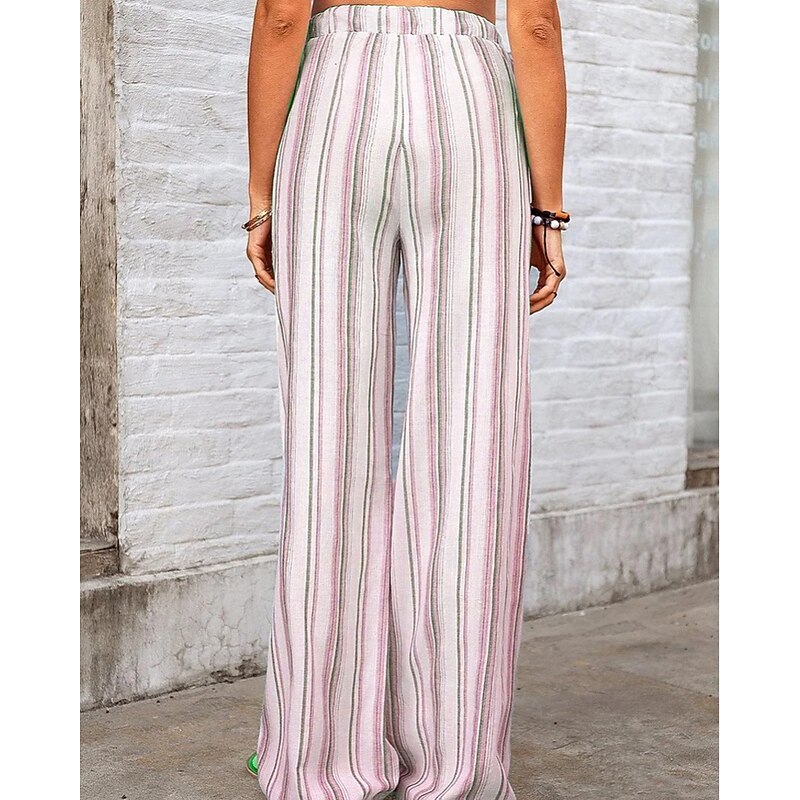 Women's Wide Leg Slacks Streetwear Casual Full Length Natural Striped Pocket Elastic Drawstring Design Comfortable Street Holiday Grey Pink Green Light Blue Fall Regular Fit4