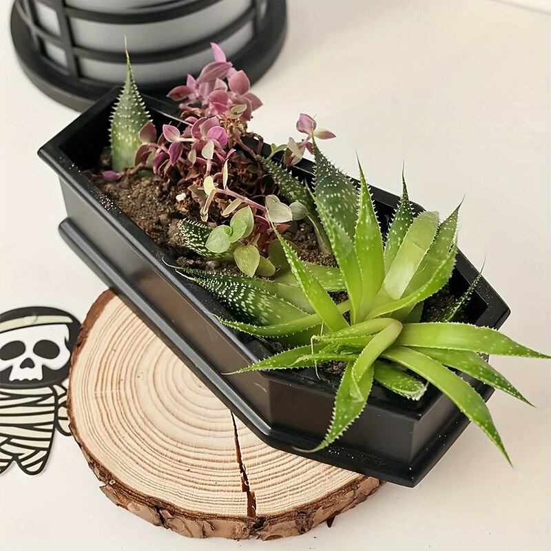 Versatile Gothic Coffin Planter Box for Succulents, Candy & Jewelry Storage - Perfect for Halloween & Easter Decor Indoor/Outdoor Use3