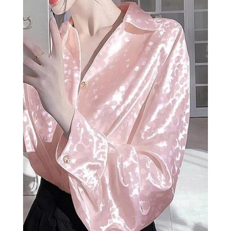 Women's Shirt Elegant Dressy Satin Polka Dot Stylish Modern Long Sleeve Shirt Collar Regular Tops Daily Holiday Going out Buttons White Champagne Light Green Pink Fall3