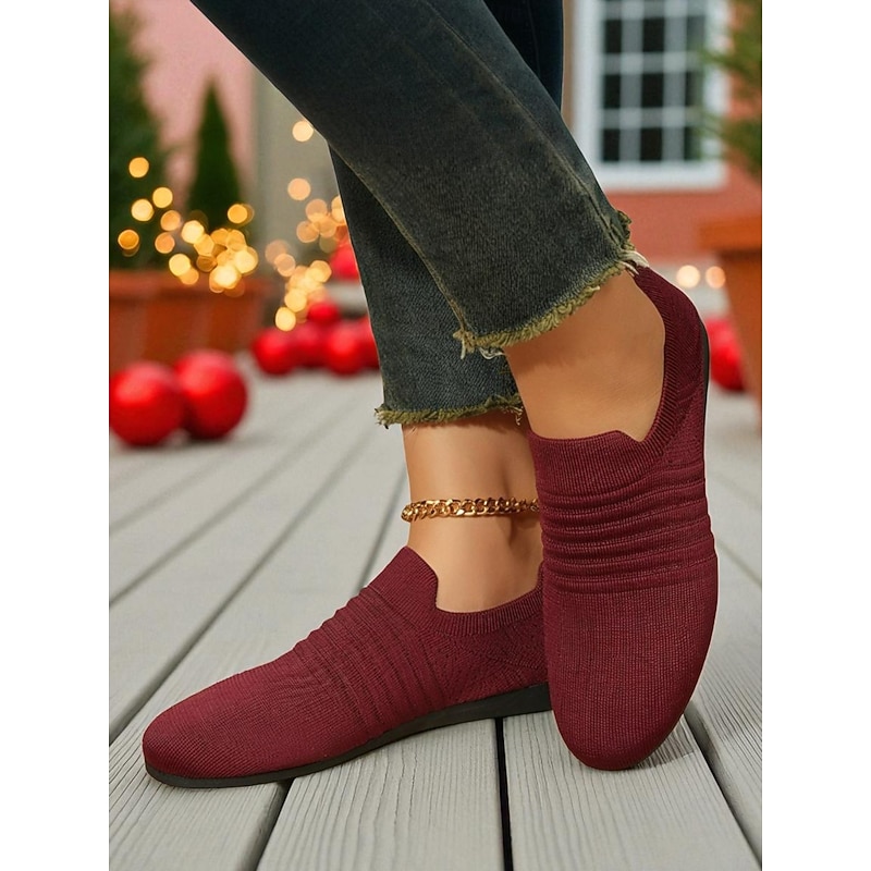 Women's Slip-On Flyknit Sneakers – Lightweight Breathable Casual Shoes for Walking, Travel, Christmas and Everyday Wear