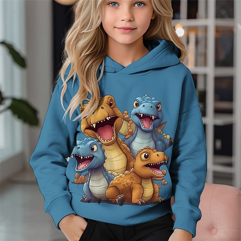 Girls' 3D Cartoon Dinosaur Hoodie Long Sleeve Spring Fall Fashion Streetwear Kids 4-12 Years Hooded Outdoor Casual Daily Regular Fit2